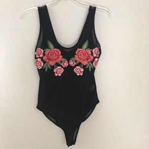 Floral Embroidery Mesh Bodysuit